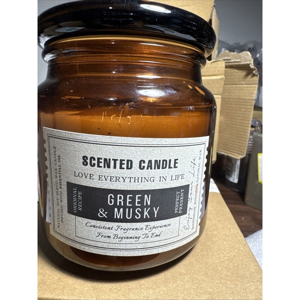 Candles for Home Scented, Green & Musky 15.5 oz Soy‎ Wa